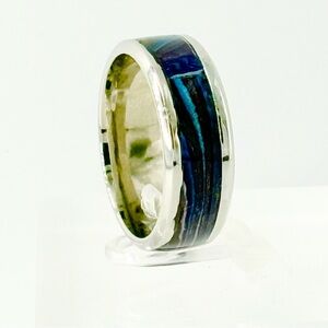Stylish Silver Band with Deep Blue Accent size 9 #003